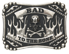 Bad to the Bone Skull black and silver buckle